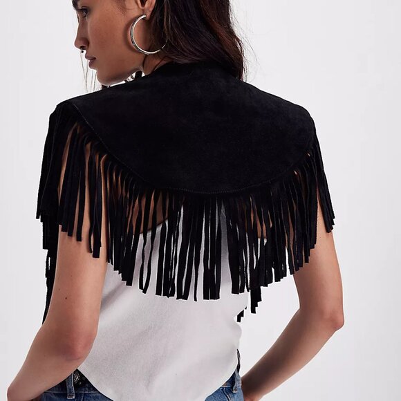 Free People Wide Eyes Suede UNDERSTATED LEATHER Fringe Collar Wrap OS NWOT - Picture 8 of 8